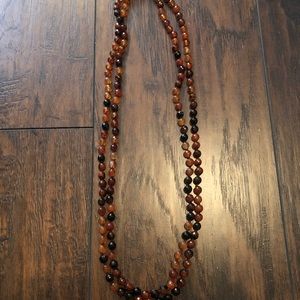 Brown Stone Beaded Necklace Extra Long